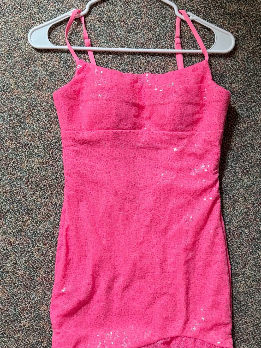 Pink Lace Sequin Spaghetti-Strap Dress
